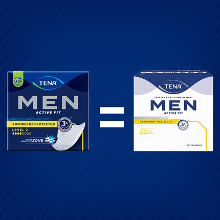 TENA MEN Absorbent Protectors, Level 2 - 60 pads in a monthly pack (6 x 10), individually wrapped - Men's sanitary pads for moderate urine loss and incontinence