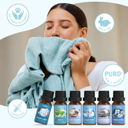 SALUBRITO Clean Essential Oils Set, Pure Aromatherapy Fragrance Oil for Diffusers, Candle Making, Clean Cotton, Fresh Linen, Clean Home, Powder, Flower Soap, Mint
