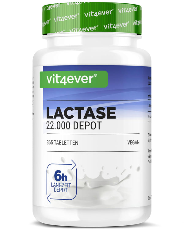 Lactase 22,000 Depot - 365 tablets with depot effect (Sepismart® Slow Release) - High dosage with 22,000 FCC units - For lactose and milk intolerance - No unwanted additives