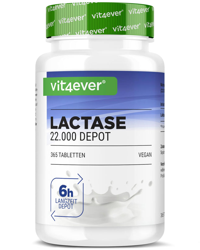 Lactase 22,000 Depot - 365 tablets with depot effect (Sepismart® Slow Release) - High dosage with 22,000 FCC units - For lactose and milk intolerance - No unwanted additives