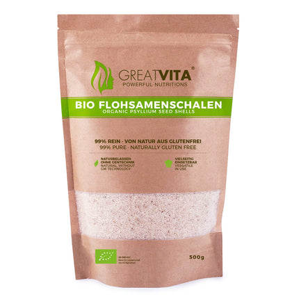 GreatVita Organic Psyllium Husks, 99% Pure, 500g Indian Psyllium Husks, High in Fiber, Powder