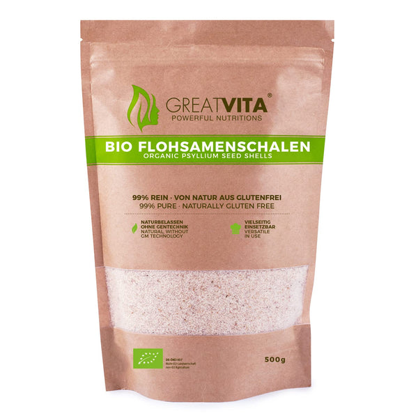 GreatVita Organic Psyllium Husks, 99% Pure, 500g Indian Psyllium Husks, High in Fiber, Powder