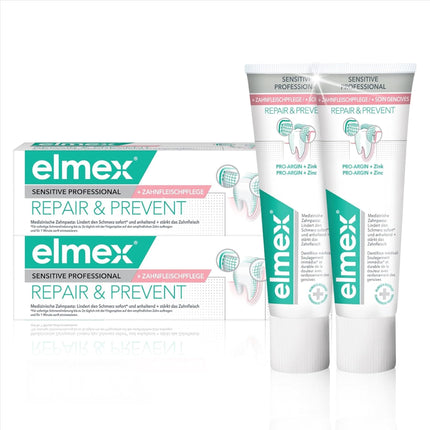 elmex Toothpaste Sensitive Professional Repair &amp; Prevent 2x75ml – medical tooth cleaning for immediate*, lasting protection – prevents receding gums and new pain