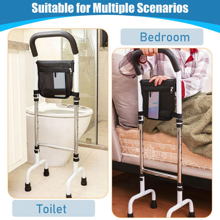 Elderly standing aid, standing aid bed, adjustable height standing aid, mobile standing aid with storage bag and 4 handles and motion light, suitable for elderly and disabled people, walking aid