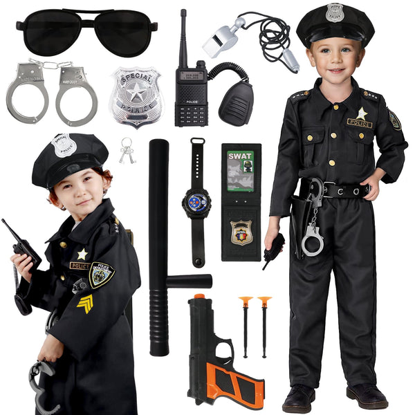 Police costume for children, carnival costumes for children, police uniform set, belt, hat, handcuffs, walkie-talkie for carnival, Halloween costume