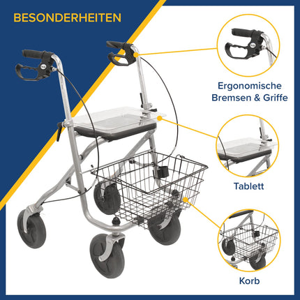 Drive Medical Rollator MIGO 2G lightweight and slim standard rollator with wide tires for indoor and outdoor use | Height-adjustable walking aid including basket, tray &amp; cane holder | only 8.3 kg