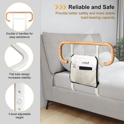 REAQER Adjustable Standing Aid Bed for Seniors Beds with Storage Bag Bed Rail Bed Handle Safety Strap Prevention of Falls