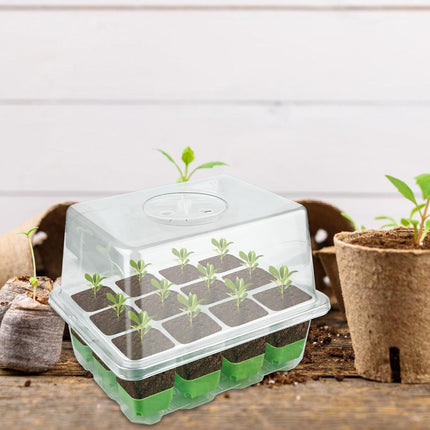 2 Pack Indoor Greenhouse Propagator, Reusable Propagation Tray with 12 Planting Holes and 1 Raised Lid Mini Greenhouse Propagation Trays for Plants, Herbs, Flowers, Vegetables and Fruits
