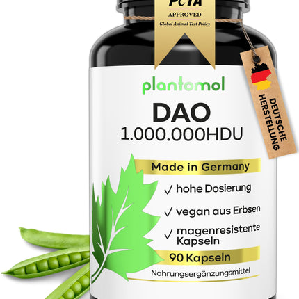 DAO Capsules - 1,000,000 HDU - only 1 capsule/day - DAO enzyme from peas - DAO vegan - 1 million histamine degrading units - 3-month supply