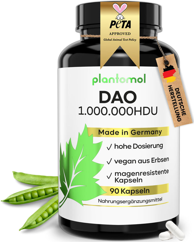 DAO Capsules - 1,000,000 HDU - only 1 capsule/day - DAO enzyme from peas - DAO vegan - 1 million histamine degrading units - 3-month supply