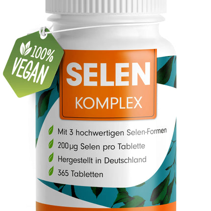 Selenium high-dose 365x Selenium 200µg tablets - Selenium complex from 3 high-quality selenium sources: Selenium yeast, Selenomethionine &amp; Sodium selenite, without unwanted additives, 100% vegan