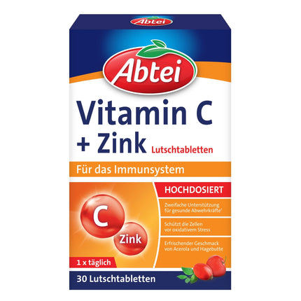 Abtei Vitamin C + Zinc - valuable vitamin supplement for lozenges - to support the immune system and cell protection - gluten-free, vegan - 1 x 30 lozenges