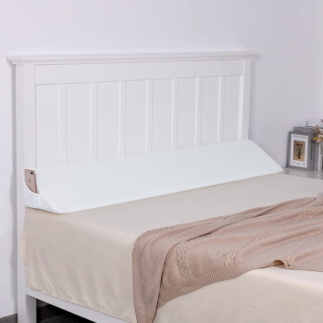 TANYOO Bed Gap Filler Long Wedge Pillow with Side Pockets, Foldable Bed Wedge Headboard Mattress Wedge, Reading Pillow for the Space Between Your Mattress and Headboard (54x10x6in)