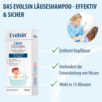 Evolsin® 120ml Lice Shampoo &amp; Lice Comb for adults &amp; children from 6 months – for hair infestation with nits &amp; head lice – lice remedy gentle on the scalp – works in 15 minutes