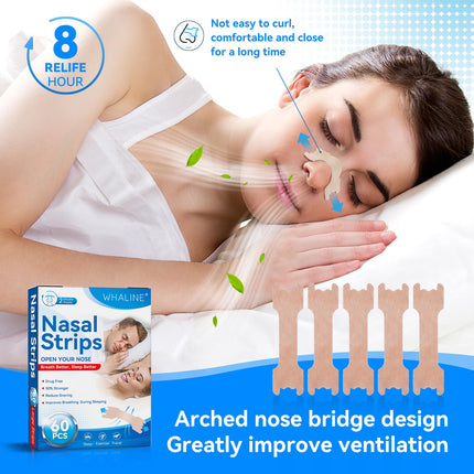 Nose Patches Snoring 60 Pieces, Nose Patches Breathe Better Skin-colored Nose Strips Anti Snoring Patches Snoring Patches Relieve a Blocked Nose Due to Allergies, Colds