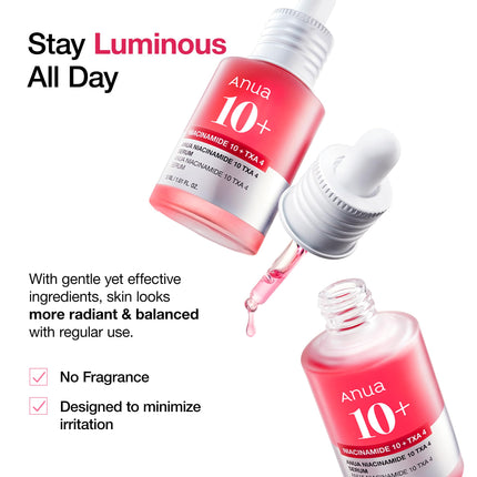 ANUA 10% Niacinamide + 4% Tranexamic Acid Serum, Ceramide, Hyaluronic Acid, Vitamin B12, Natural Color, for Sensitive Skin, Korean Glass Skin, Fragrance-Free (30 ml)