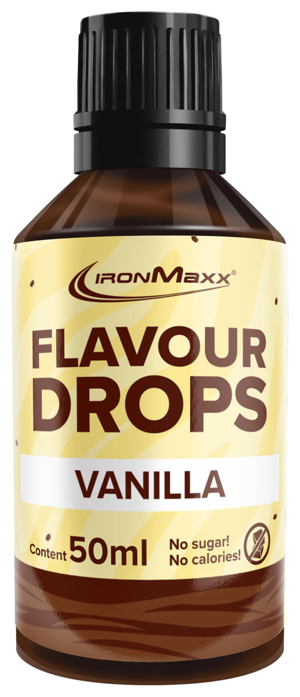 IronMaxx Flavour Drops - Vanilla 50ml | calorie-free &amp; sugar-free | vegan flavour drops for sweetening foods | practical dropper cap