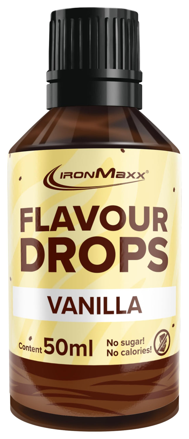 IronMaxx Flavour Drops - Vanilla 50ml | calorie-free &amp; sugar-free | vegan flavour drops for sweetening foods | practical dropper cap