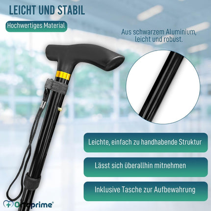 OrtoPrime folding walking stick, foldable walking stick, foldable walking stick for men and women, adjustable walking stick, extendable.