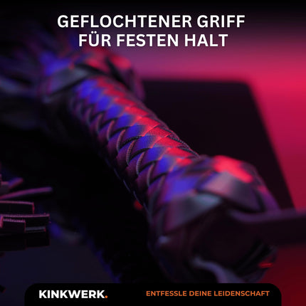 KINKWERK Flogger (Black, 76 cm) | Soft PU Leather Riding Crop with Braided Handle | BDSM &amp; Spanking Sex Toy | For Couples, Role Play &amp; Fetish Adventures