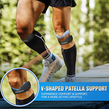 Healrecux Patellar Tendon Brace, Kneecap Brace Patella Knee Support for Football, Basketball, Running, Tennis, Tendonitis, Volleyball and Squats, Patellar Tendon Knee Support, Black