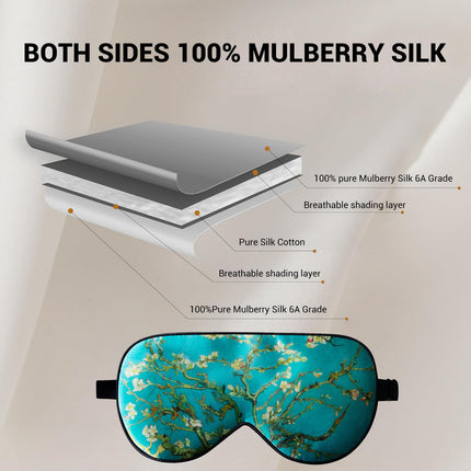 LaCourse 100% Mulberry Silk Sleep Mask with Travel Bag. Both Sides Genuine 19 Momme Silk, Adjustable Eye Mask for Women, Green Floral