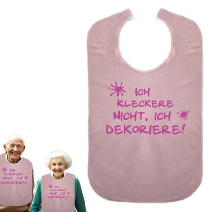 I don't mess, I decorate - Retirement gift - Funny bib for adults, dining apron, waterproof clothing protector ID: 002 (pink)