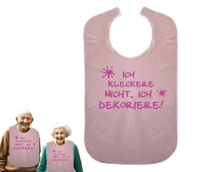 I don't mess, I decorate - Retirement gift - Funny bib for adults, dining apron, waterproof clothing protector ID: 002 (pink)