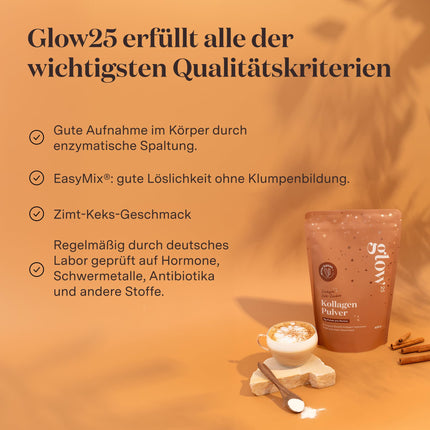 Glow25® Collagen Powder Cinnamon Cookie [450g] - Collagen Hydrolysate - Peptides Type 1 and 3 - Good Solubility