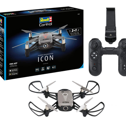 Revell Control Camera Quadrocopter ICON I 2 control options I Optical Flow Technology I Face recognition I Gesture control I HD camera I 10 minutes flight time I Suitable for indoor and outdoor use