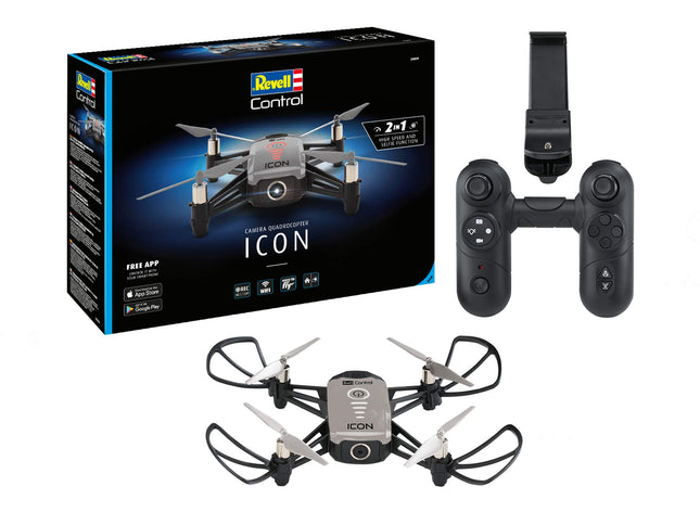 Revell Control Camera Quadrocopter ICON I 2 control options I Optical Flow Technology I Face recognition I Gesture control I HD camera I 10 minutes flight time I Suitable for indoor and outdoor use