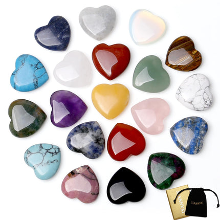 XIANNVXI 20 pieces lucky charm heart stone crystals gemstones set crystal rose quartz amethyst heart love heart decoration lucky stones colorful heart stones set for chakra reiki balancing Valentine's Day