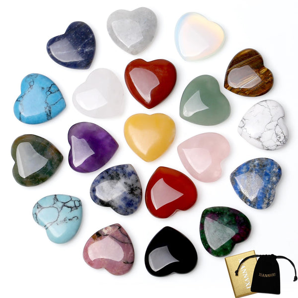 XIANNVXI 20 pieces lucky charm heart stone crystals gemstones set crystal rose quartz amethyst heart love heart decoration lucky stones colorful heart stones set for chakra reiki balancing Valentine's Day
