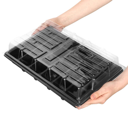 com-four® 8-piece cultivation set, set with water trays, greenhouse lid, and pot plates with 96 cells for growing plants indoors (8-piece - cultivation set 38x25cm)