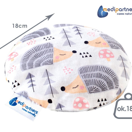 Medi Partners Cherry Stone Pillow Heat Pillow Grain Pillow for Babies 180g Round 15cm Eco Natural 100% Cotton Heat + Cold Therapy Massage Therapy (Hedgehog)