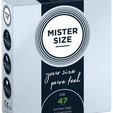 MISTER SIZE Condoms – Extra Thin &amp; Ultra-Thin – Realistic Feel &amp; Extra Moist – Perfect Fit – Made from Natural Rubber Latex for a Natural Feel &amp; Maximum Safety (3-Pack, 47mm)