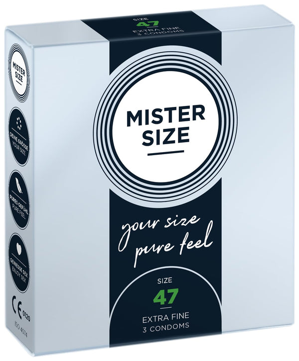 MISTER SIZE Condoms – Extra Thin &amp; Ultra-Thin – Realistic Feel &amp; Extra Moist – Perfect Fit – Made from Natural Rubber Latex for a Natural Feel &amp; Maximum Safety (3-Pack, 47mm)