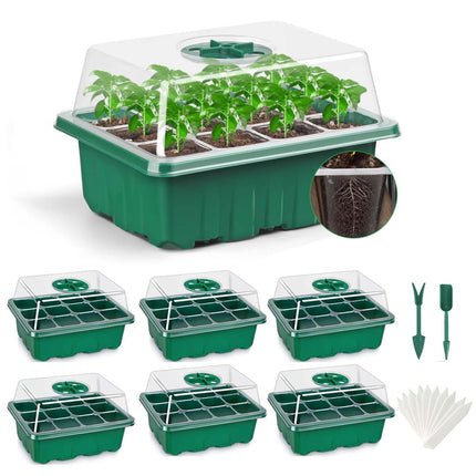 Feizeisun Cultivation Greenhouse, 6 Pieces 72 Cells Mini Greenhouse Cultivation Set Indoor Greenhouse Cultivation Box Greenhouse Cultivation Tray with Lid and Ventilation for Seedling Plant, Green