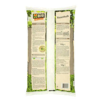 COMPO BIO Lawn Lime, To increase the pH of acidic soils, For 200 m², Fine Granules, 10 kg