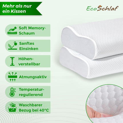 EcoSchlaf® Orthopedic Pillow 2025 Premium Neck Support Pillow – Certified – Side Sleeper Pillow Neck Pillow Made of Soft Memory Foam – Ergonomic Pillow – Neck Pain – Height Adjustable