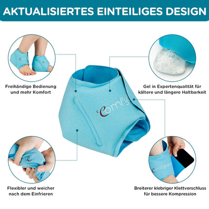 Comfytemp Cooling Cuff Foot Ankle Gel Cooling Pads (2 Pack), Cooling Bandage Ankle Pain Relief, Cold Warm Compress Reusable Ice Packs Achilles Tendon 30x11cm