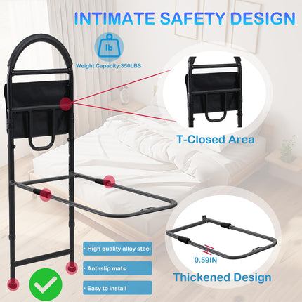 Ceither bed riser, height-adjustable riser, grab bars for seniors, bed rail entry aid, safe and stable, fall-out protection at night