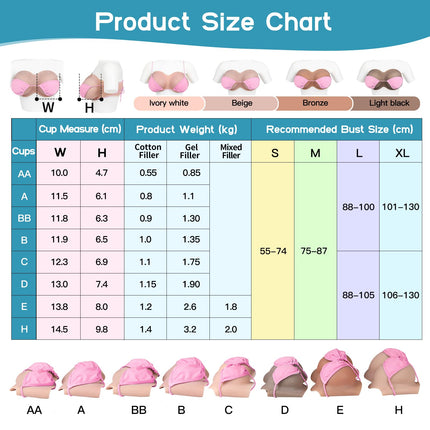 Vnmcry Silicone Breast Forms Realistic Crossdresser V-Neck Silicone Boobs Gel Filled Strapless False Breast Forms for Transgender Breast Prosthesis (Beige Skin - C Cup Size S)