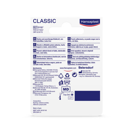 Hansaplast Fixation Plaster Classic (5 mx 1.25 cm), tape for easy and secure fixation of wound dressings, adhesive plaster roll with strong adhesive power.