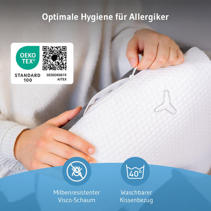 Pillow for side sleepers, cover with innovative Intense technology, ergonomic neck support pillow, high-quality memory foam, orthopedic cervical spine pillow for side sleepers from the innovation award winner