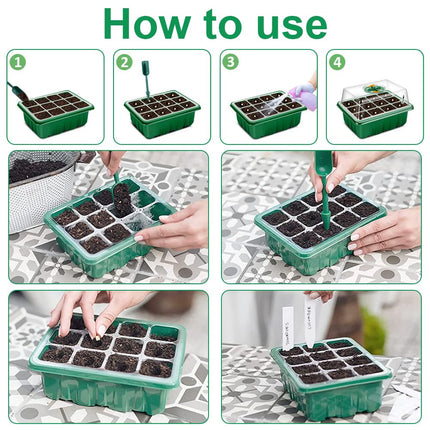 LUFEIS Indoor Greenhouse Propagator, 5 Pack Indoor Greenhouse with Light, 60 Cells Mini Greenhouse Propagation Set, Growing Station for Plants with Timing Controller and Seed Germination