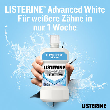 LISTERINE Advanced White mild (500 ml), antibacterial mouthwash for removing stubborn tooth stains, mouthwash with gentle whitening technology, for whiter teeth in just 1 week