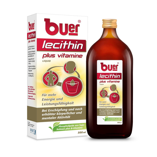 Buer Lecithin plus Vitamins: Soy lecithin liquid with vitamins B2, B6, B12, B3 and B5 for more energy and performance, 500 ml