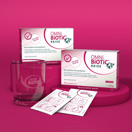 OMNi BiOTiC Travel | 14 servings (70g) | 10 bacterial strains | 5 billion germs per daily dose | Powder | Vegan | Gluten-free | Lactose-free | For daily use
