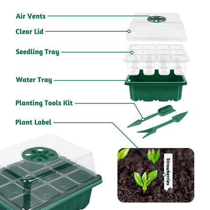Flintronic 11-piece 132-cell indoor greenhouse propagator, mini greenhouse propagation set, greenhouse propagator with lid and ventilation, 40 plant markers, propagation tray for gardens and vegetable gardens